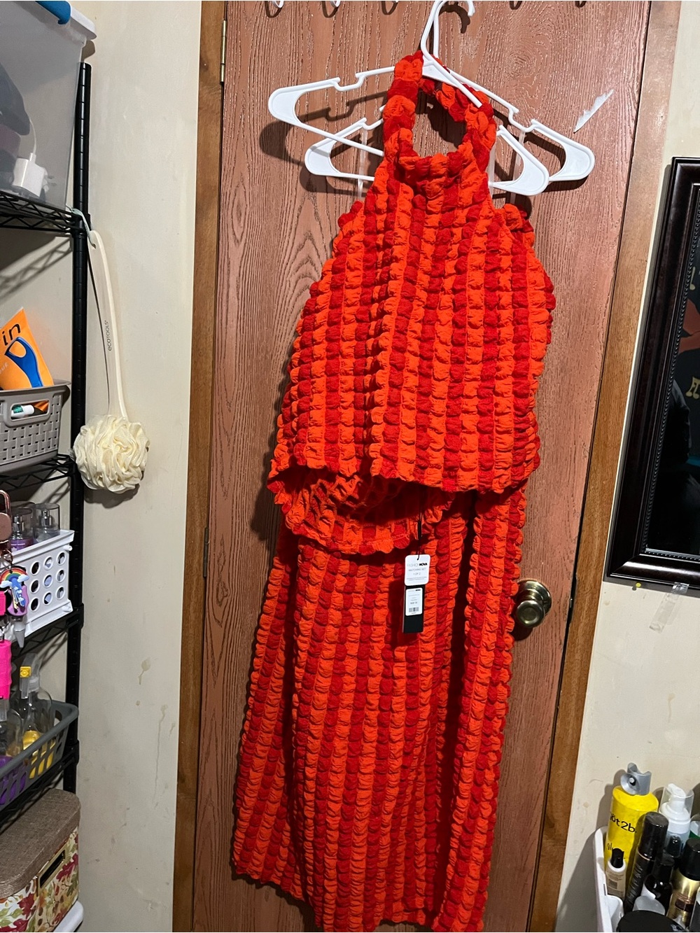 Fashion Nova Bright Orange Textured Halter Maxi Dress
